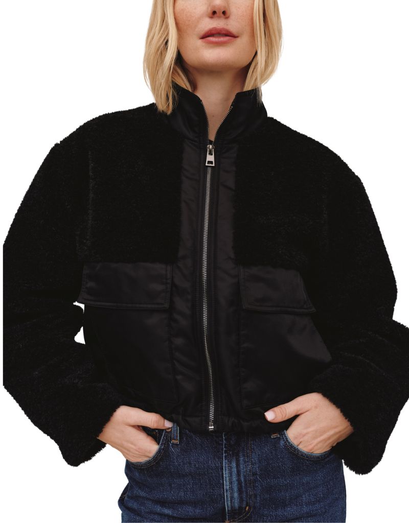 Funnel Neck Utility Sherpa Jacket Black