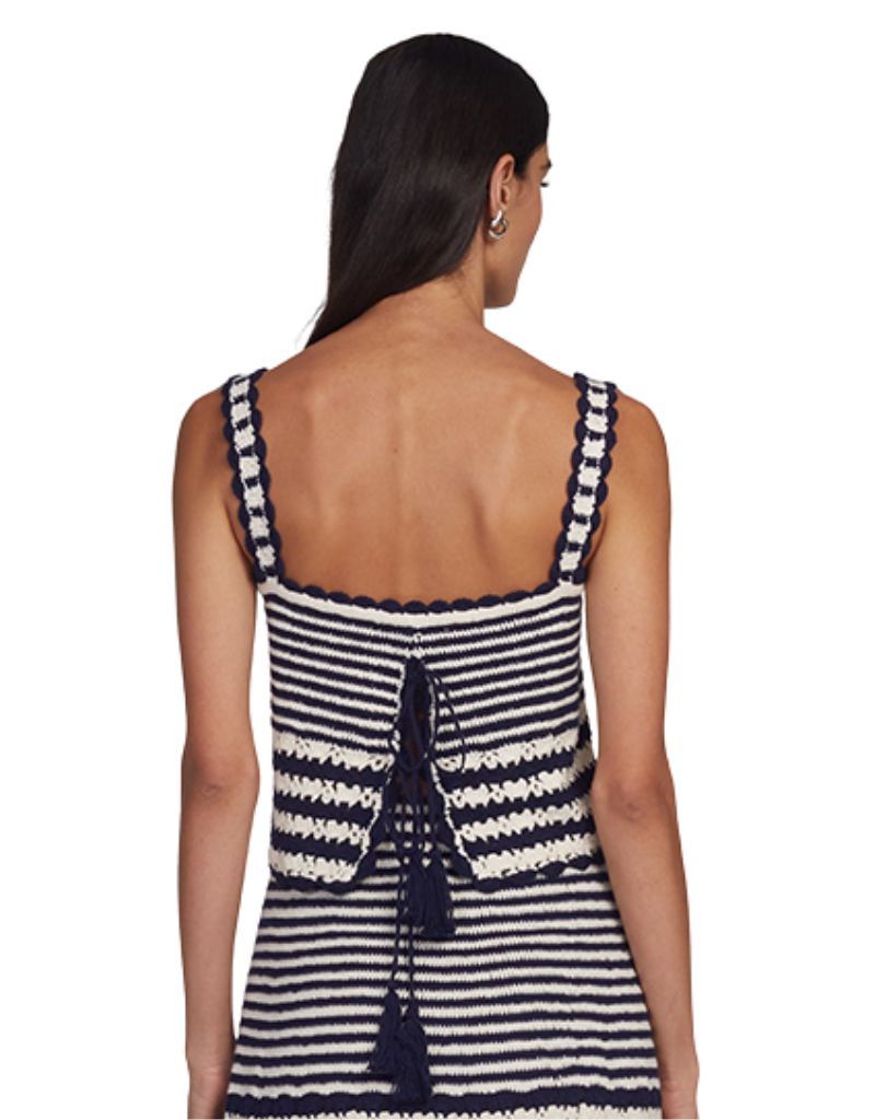 Caria Stripe Crochet Top Ivory Navy