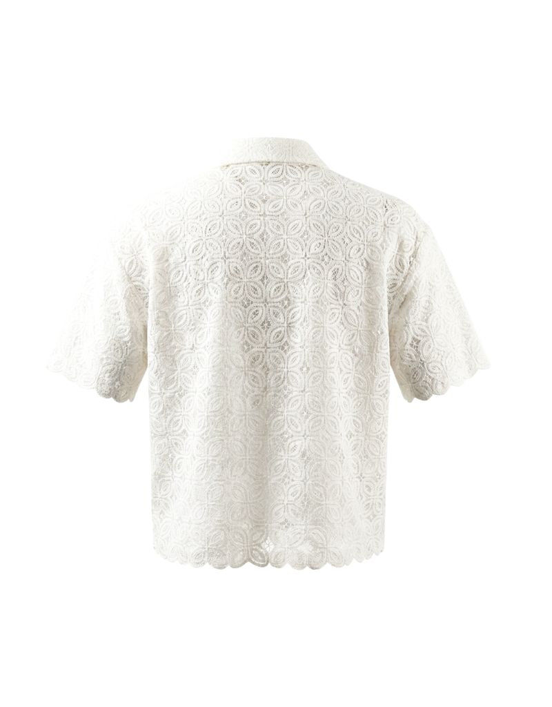 Micro Crochet Camp Shirt White