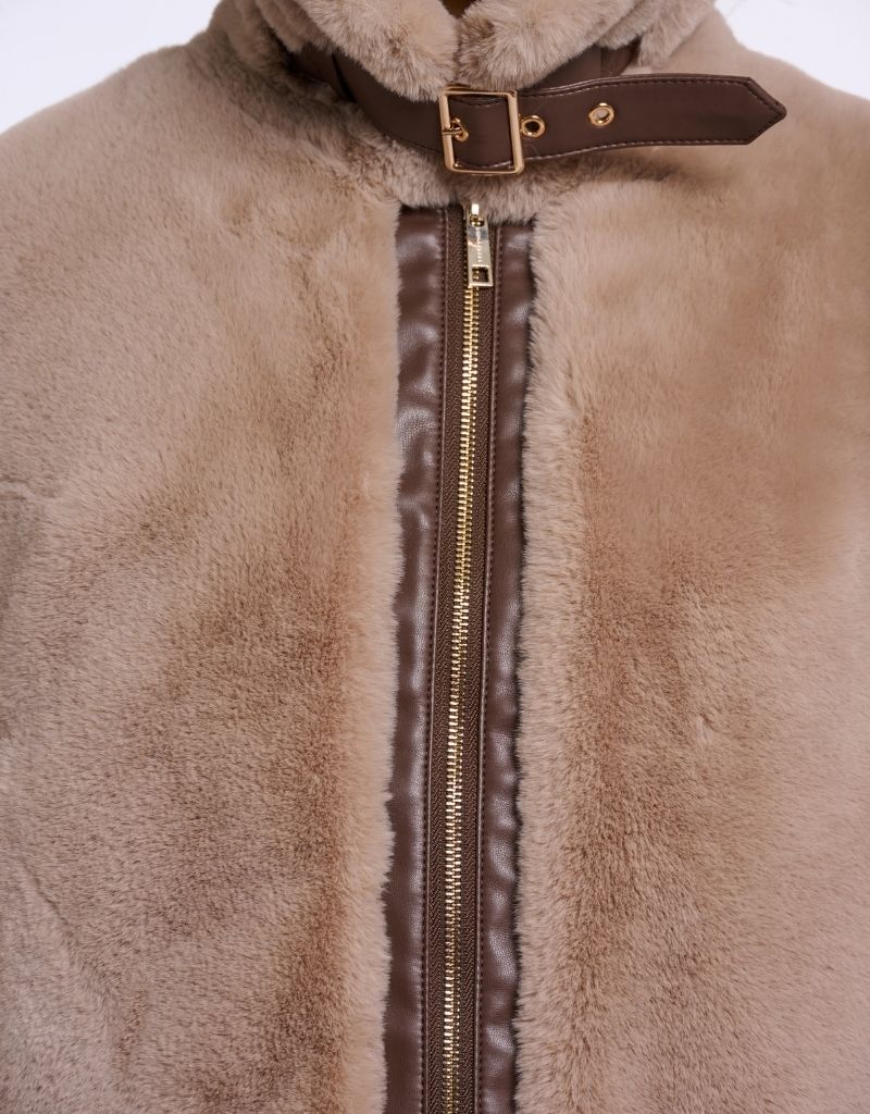 Lambra Short Faux Fur Jacket Oat