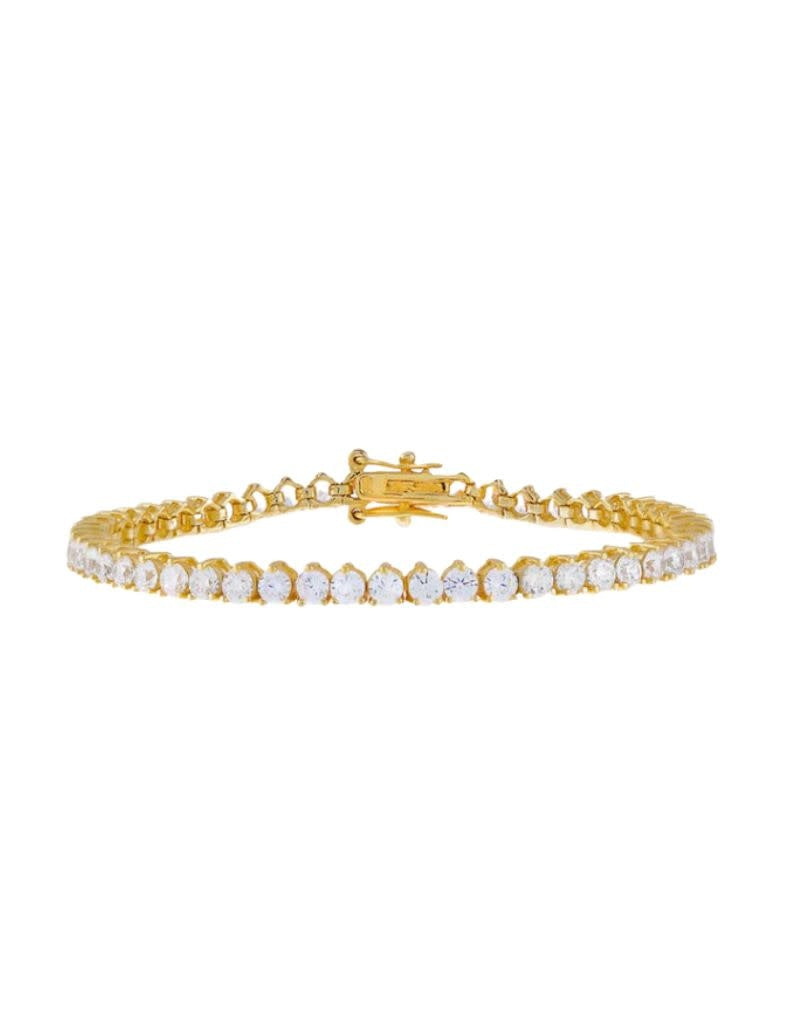 B95738 GLD 3MM 17 Three Prong Tennis Bracelet Gold