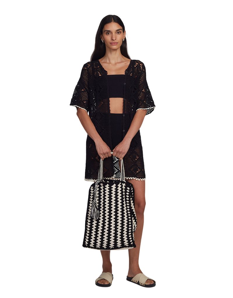 Vera Crochet Tote Bag Ivory Black Combo