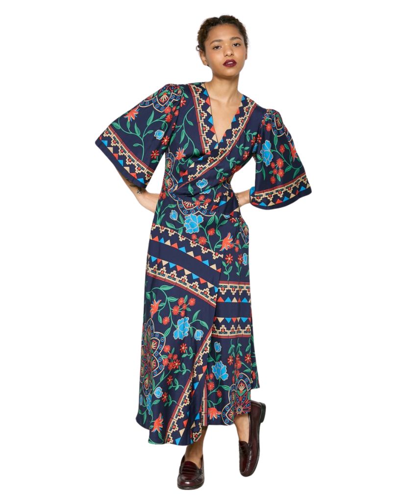 Surplice Dress Indigo Floral Scarf