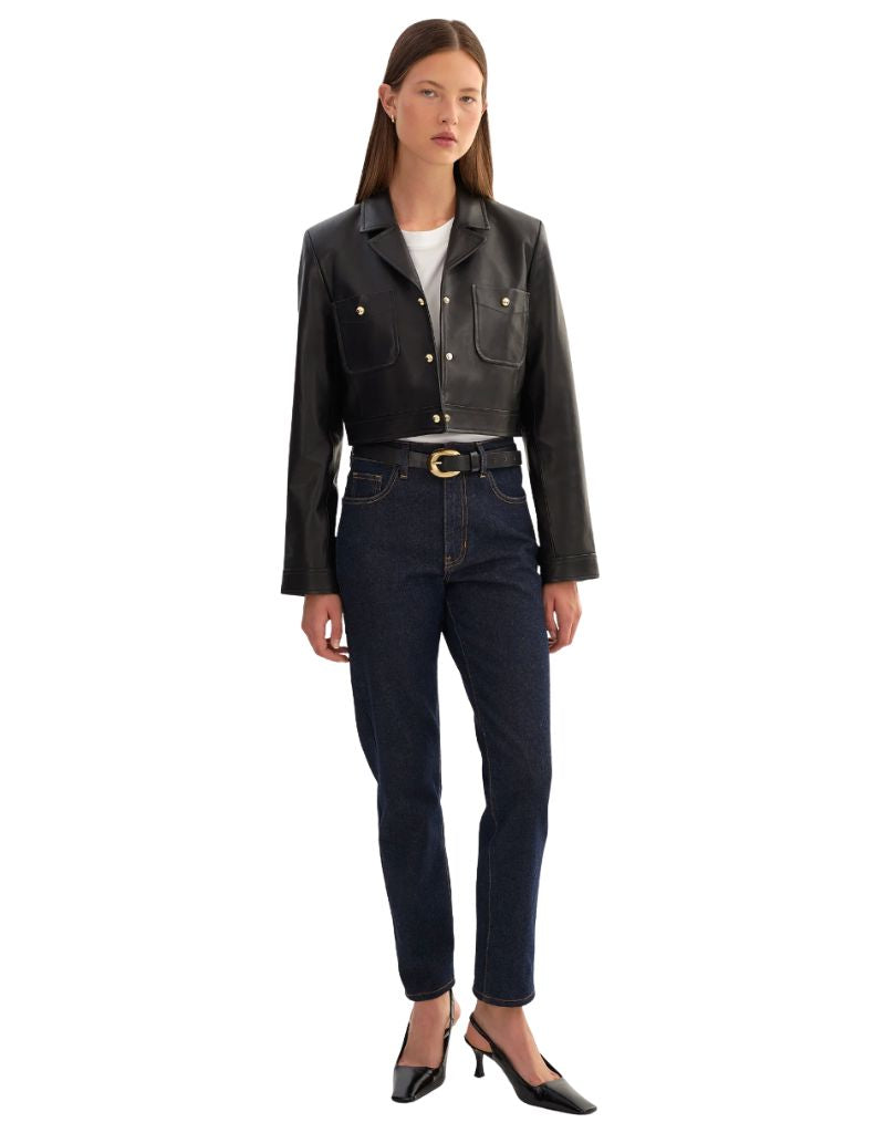 Lorena Cropped Leather Jacket Black