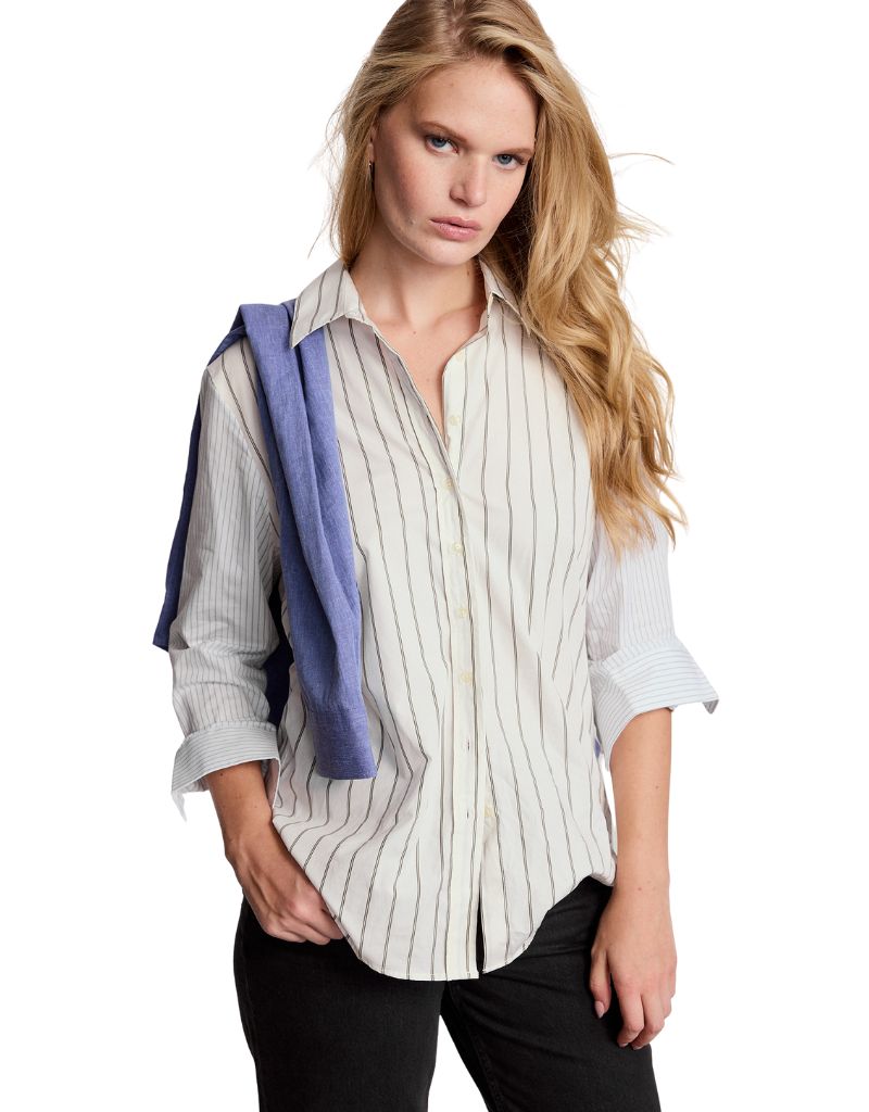 The Boyfriend Shirt Cream Olive Stripes