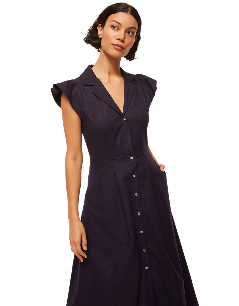 Misa Almaz Dress Navy Linen up close