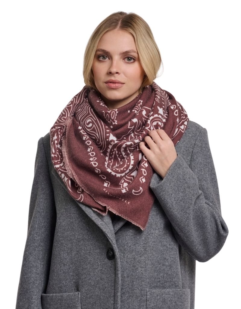 Odiana Big Square Print Scarf Sangria Paisley F26