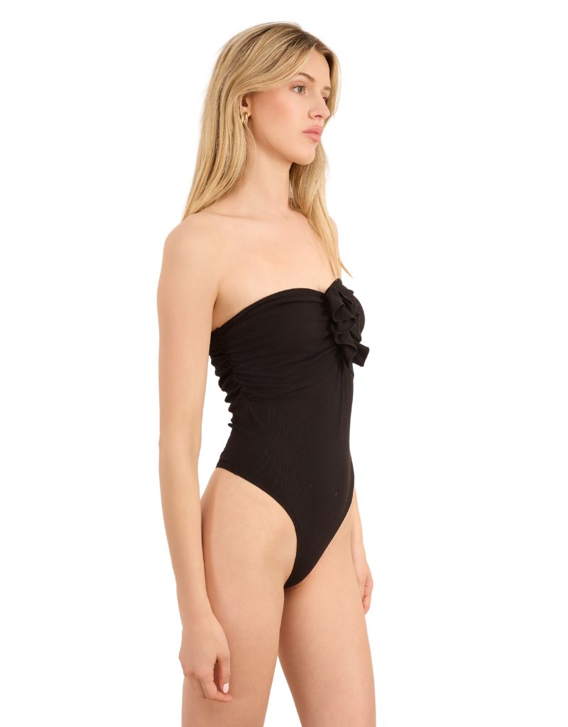 Livvy Strapless Rib Knit Bodysuit Black