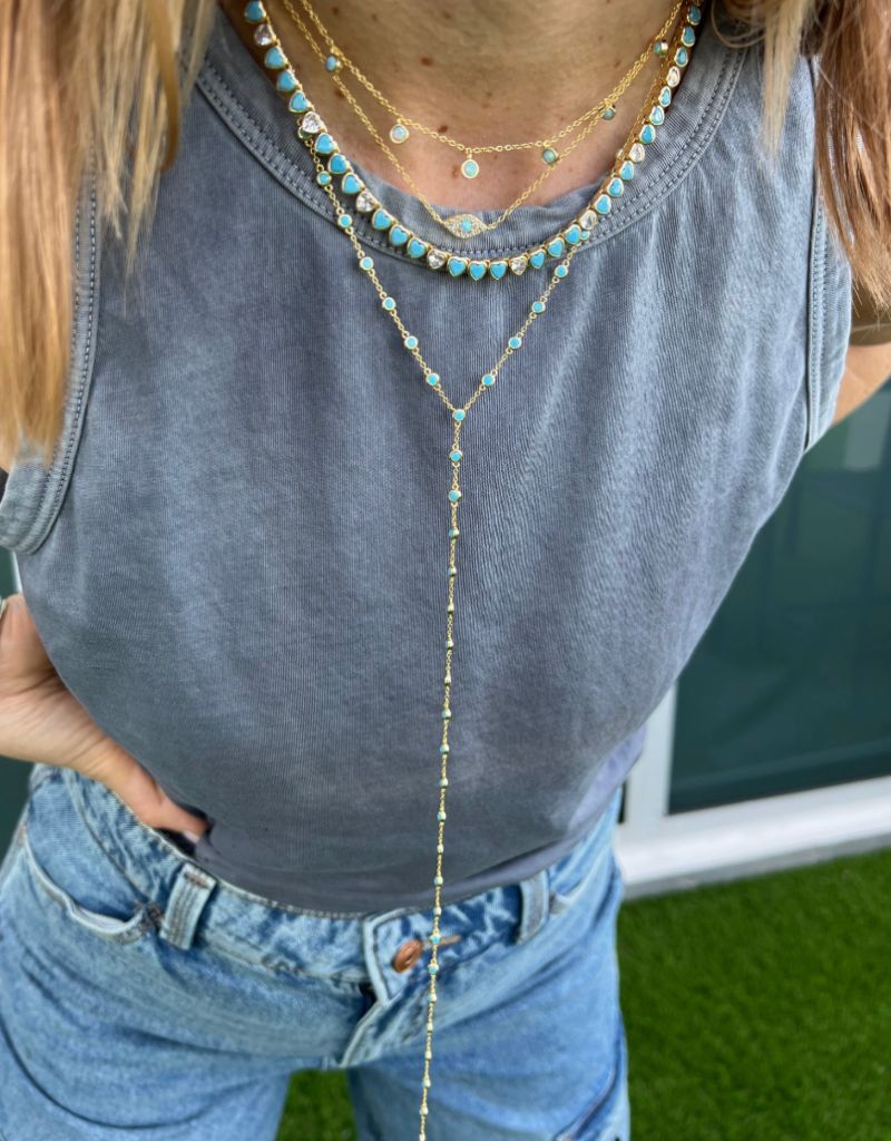 Turquoise Bezel Lariat Gold