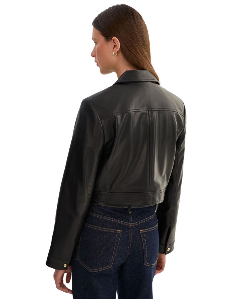Lorena Cropped Leather Jacket Black