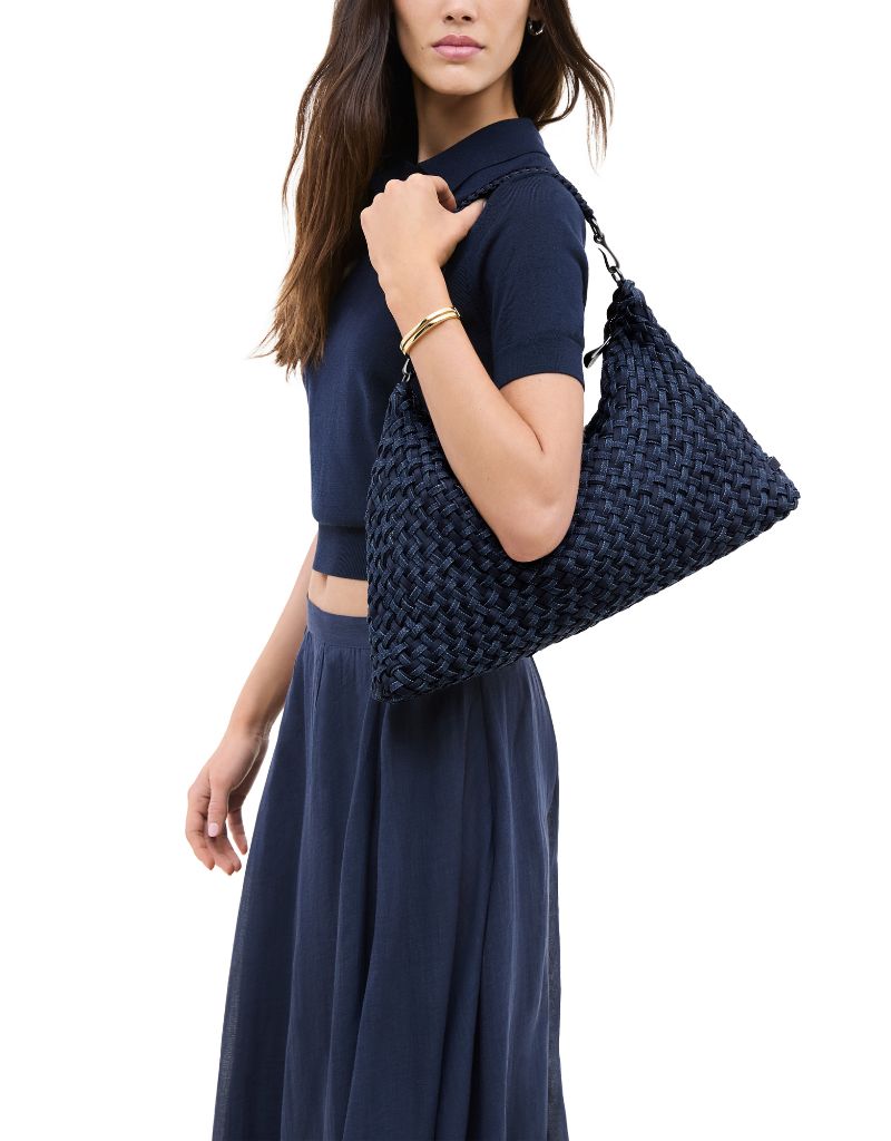 Porto Medium Half-Moon Bag Double Weave Indigo