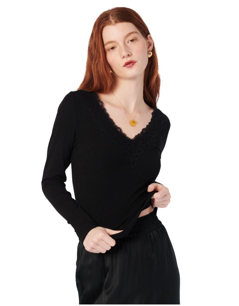 Rooney Rib Knit Top Black F26