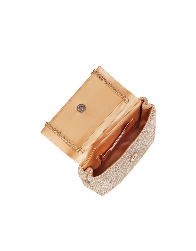 Rhinestone Flap Bag with Chain Strap SRB-E3996 Gold