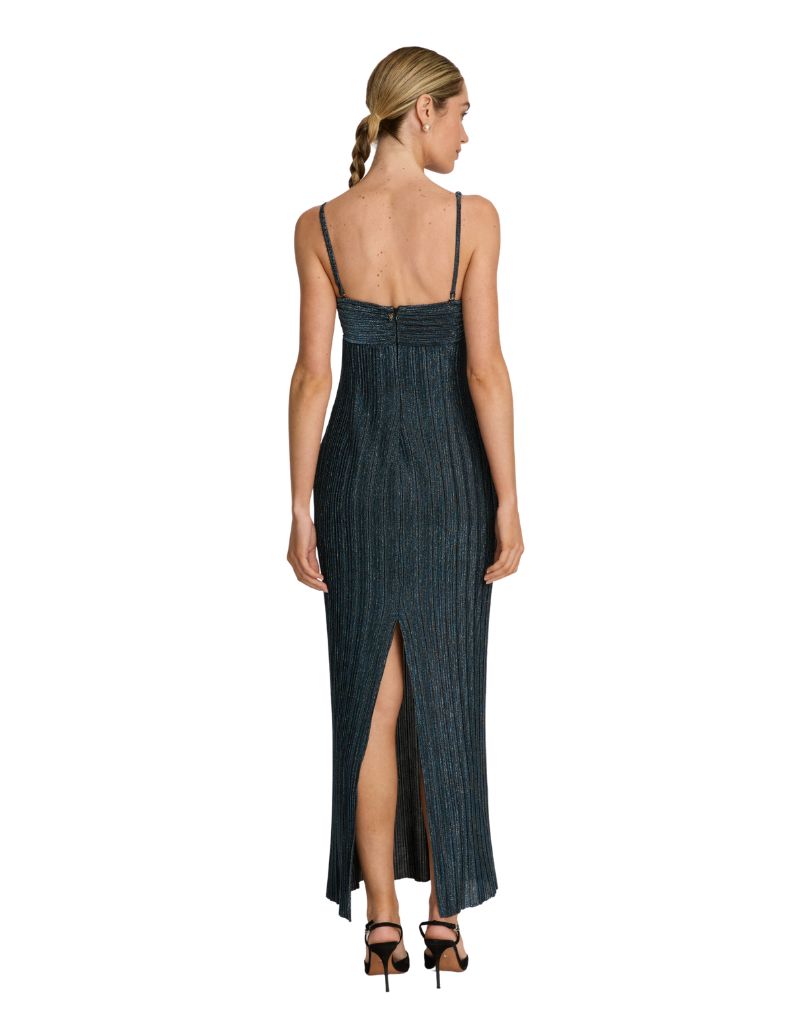 Jayda Dress in Teal Metallic Knit