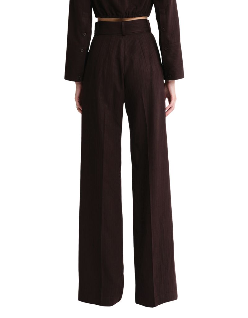 Belted Wide Leg Trouser Chocolate Brown Stripe Viscose F26
