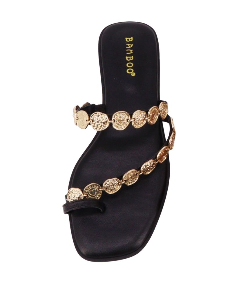 Ring Toe Chain Ornament Flat Sandals Black