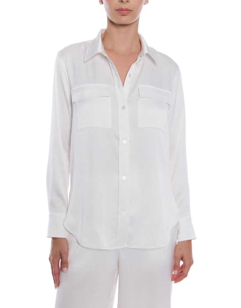 Lanier Hammered Satin Shirt White