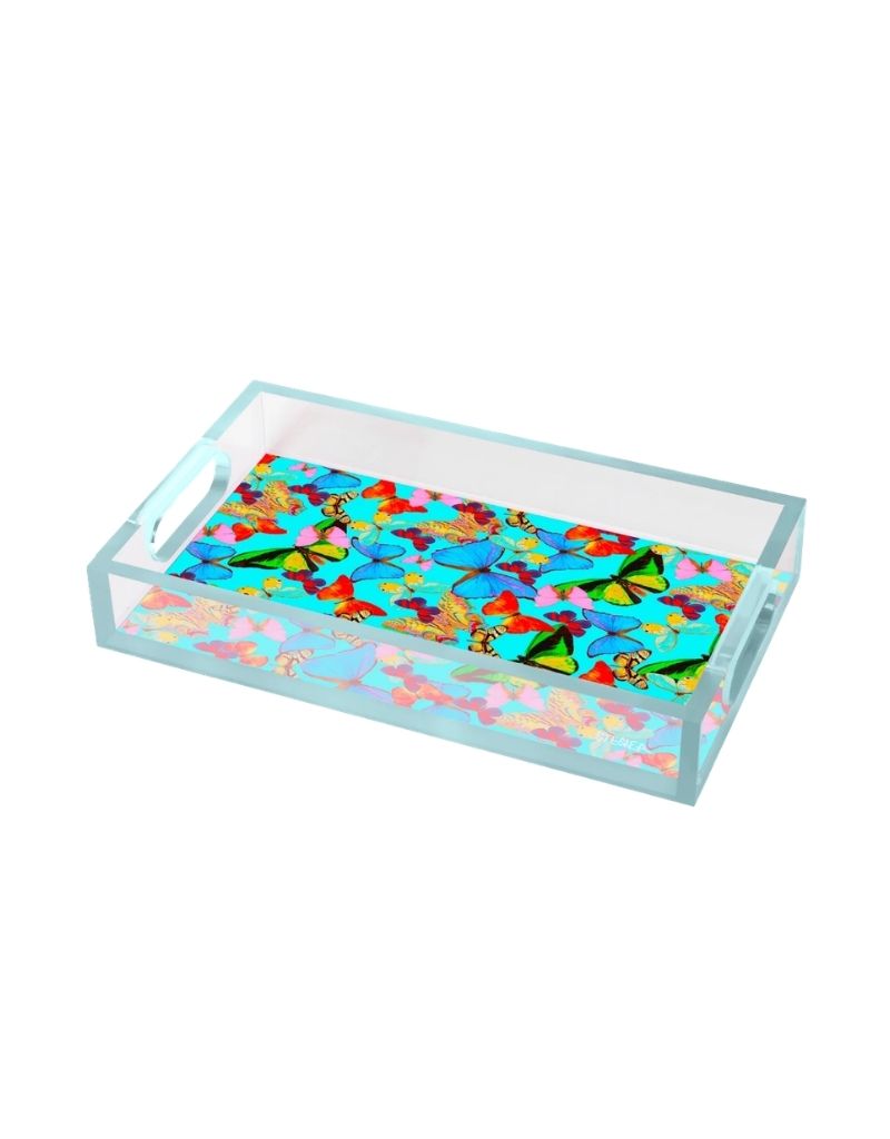 Echoes of Tiffany Blue Acrylic Small Rectangle Tray