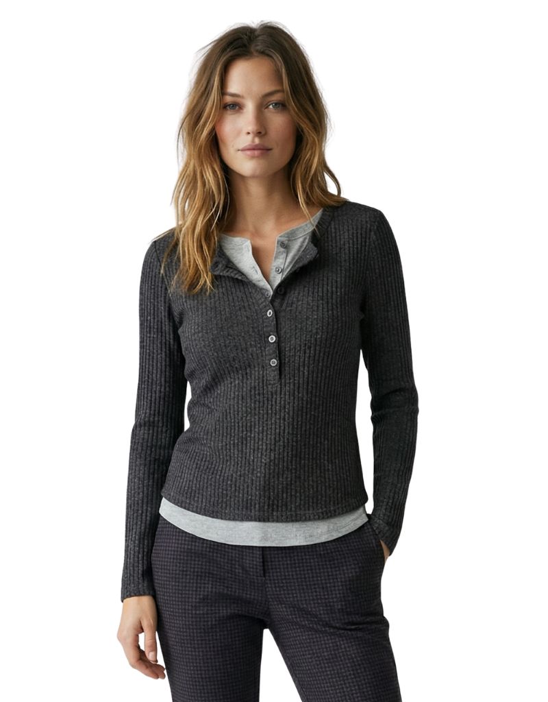 Double Layer Henley Charcoal
