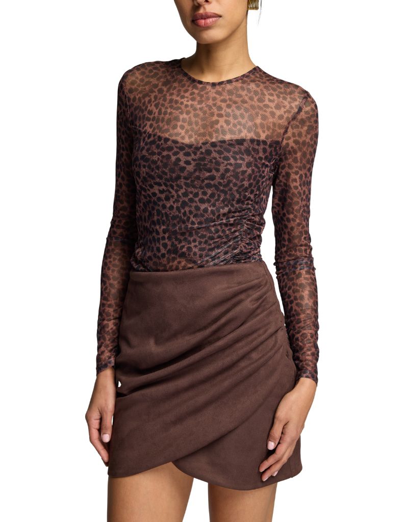 Vivi Leopard Mesh Top Muted Leo Brown Black F26
