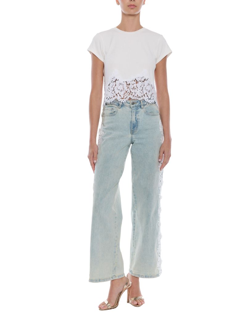 Paige Rib Lace Combo Top White