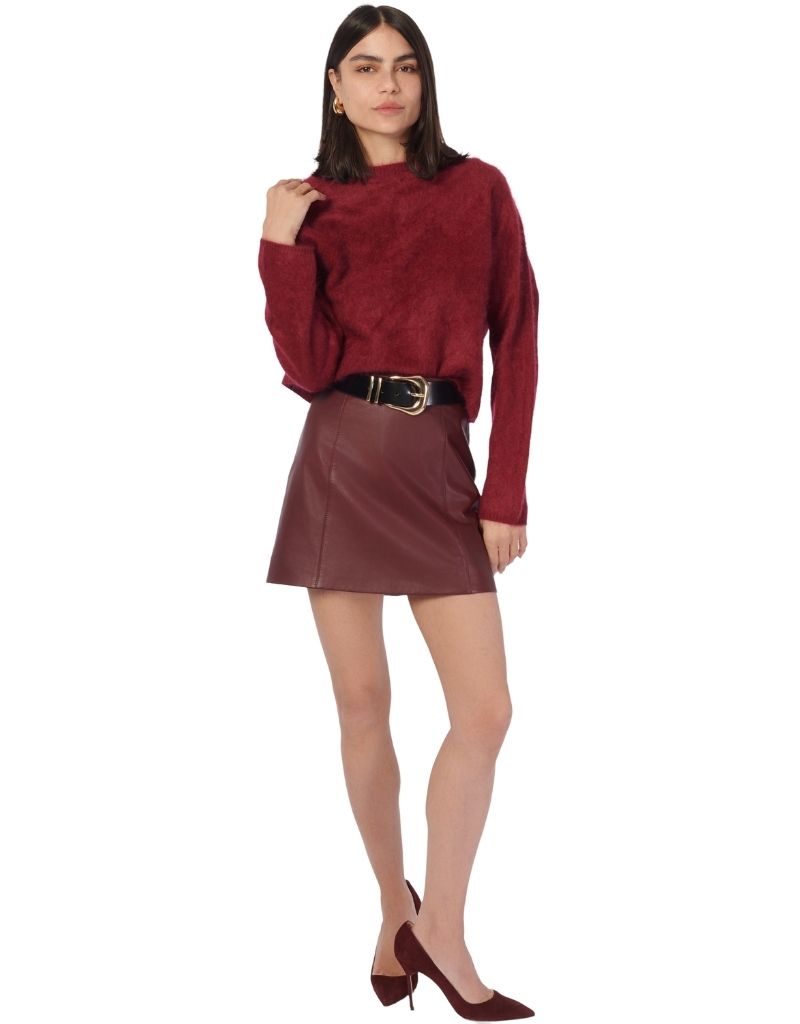 Cillian Genuine Leather Mini Skirt Syrah