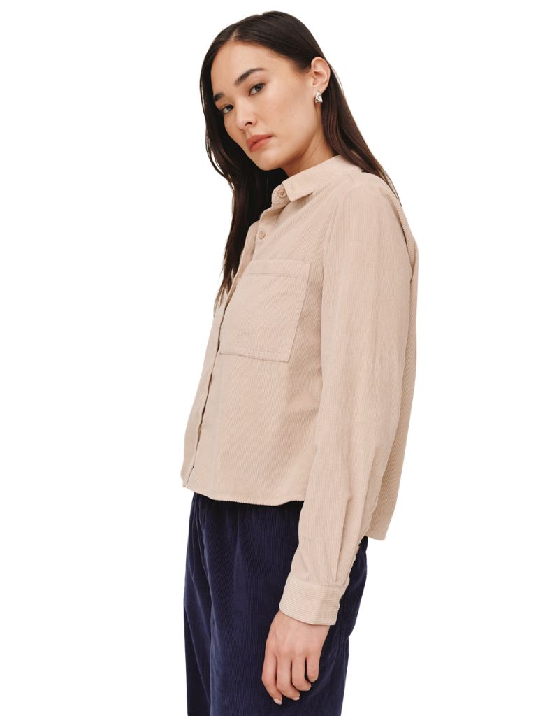 Long Sleeve Patch Pocket Work Shirt Corduroy Oat