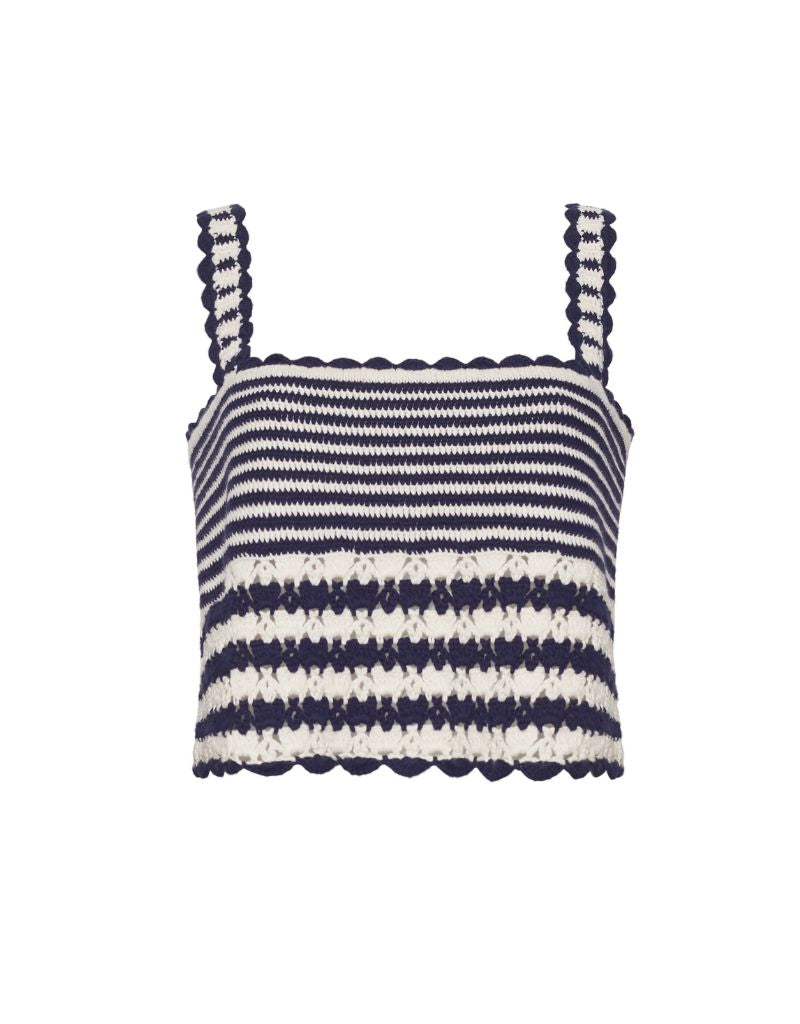 Caria Stripe Crochet Top Ivory Navy