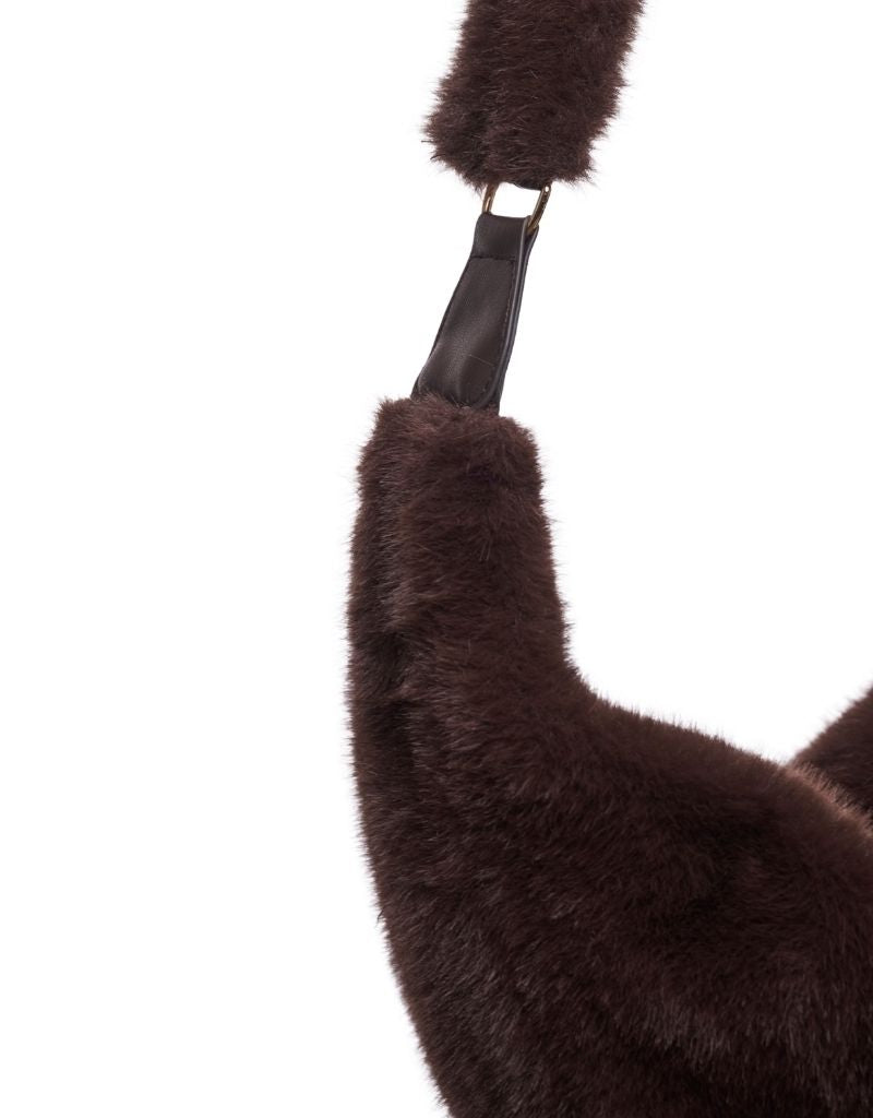 Nayla Faux Fur Crossbody Bag Coffee Roast F26