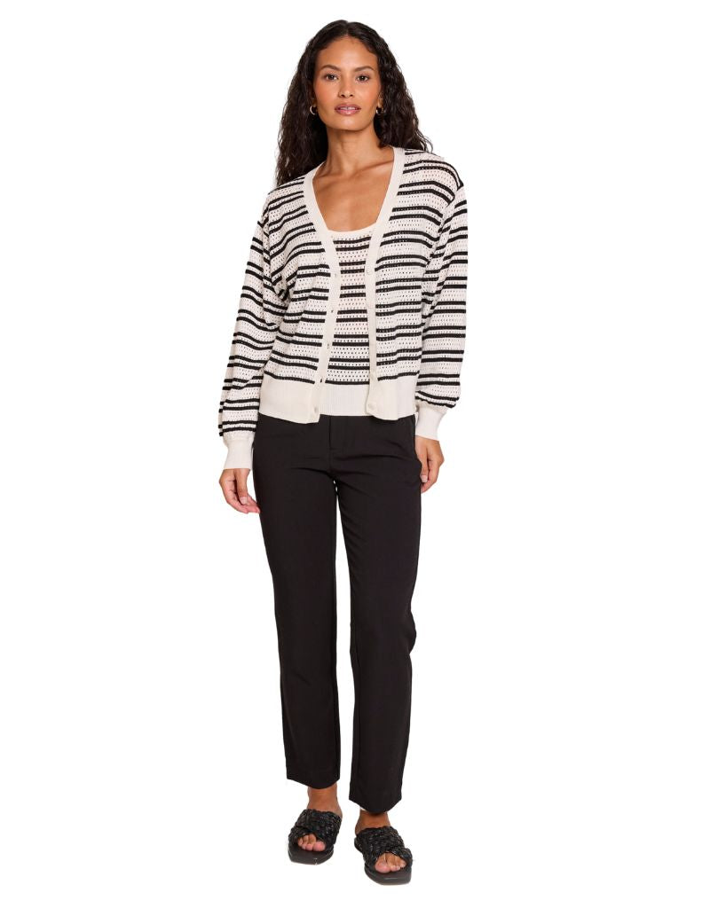 Black and White Striped Pointelle Cardi