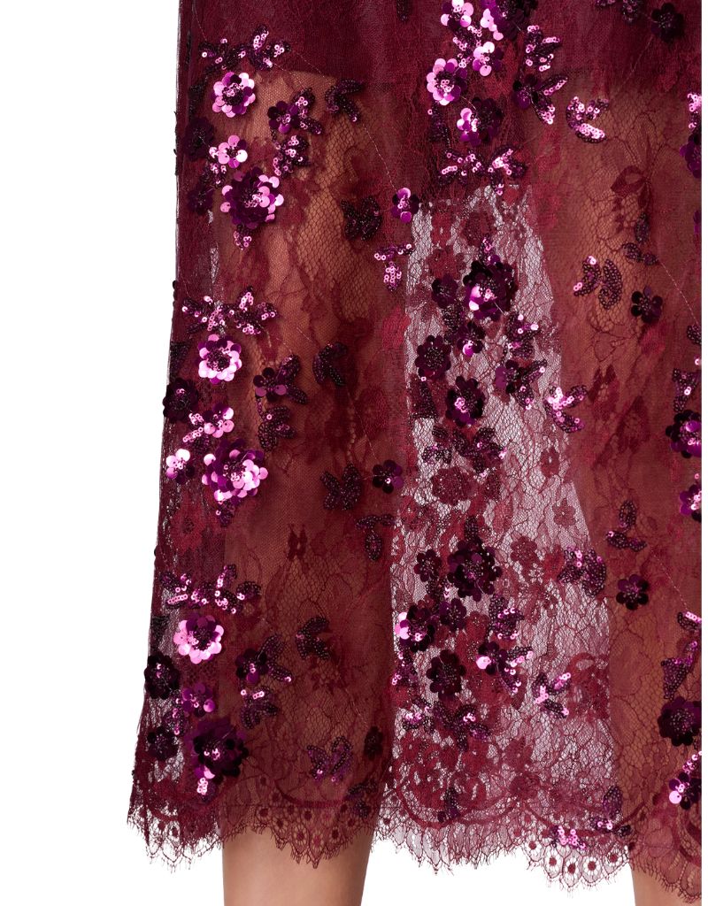Aylin Sequin Lace Midi Skirt Syrah