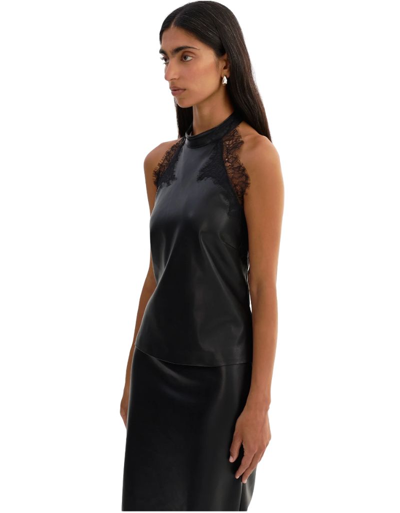 Ginny Laced Faux Leather Top Black