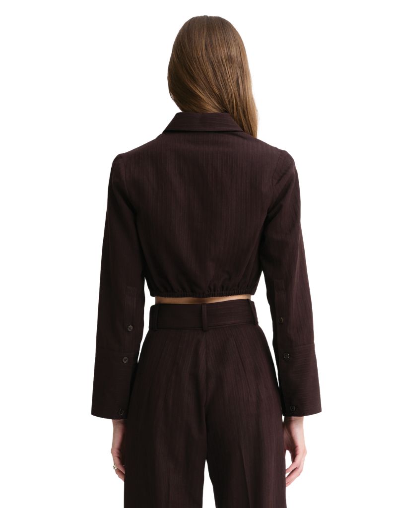 Twist Button Up Chocolate Brown Stripe Viscose F26