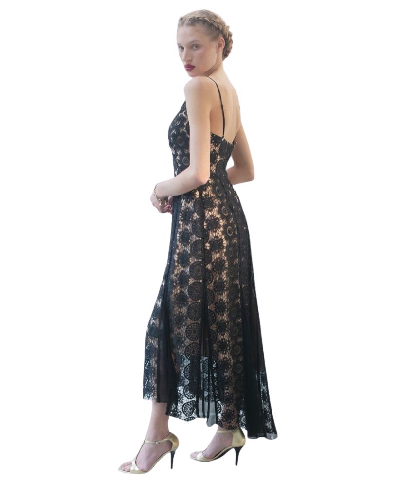 Godet Slip Dress Black