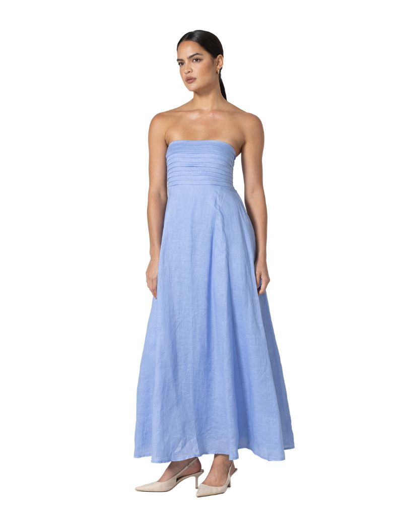 Talia Linen Maxi Dress Sky Blue