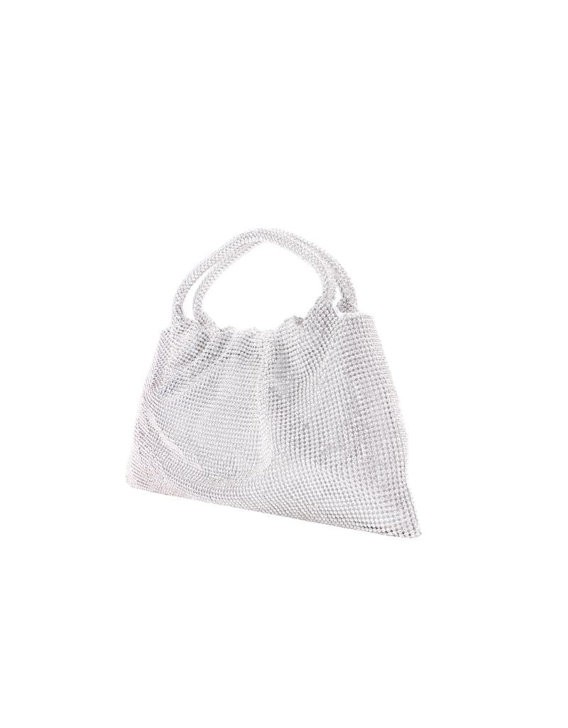 Rhinestone Shoulder Bag with Magnetic Snap Closure SRB-E3994 Silver