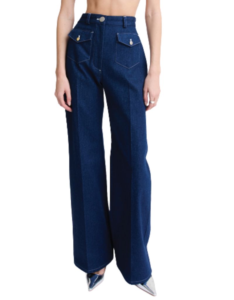 Denim Pocket Wide Leg Pant Medium Wash Denim F26