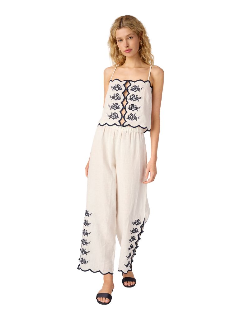 Madrid Embroidered Linen Pant Macadamia
