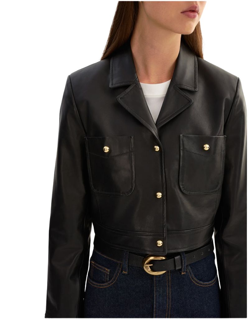 Lorena Cropped Leather Jacket Black