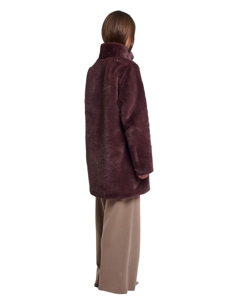 Nonna Single Breasted Faux Fur Coat Coffee Roast F26