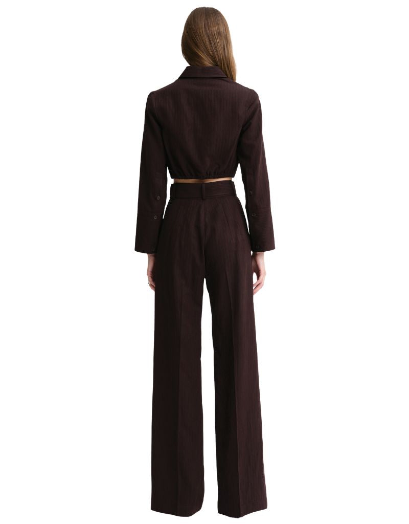 Belted Wide Leg Trouser Chocolate Brown Stripe Viscose F26
