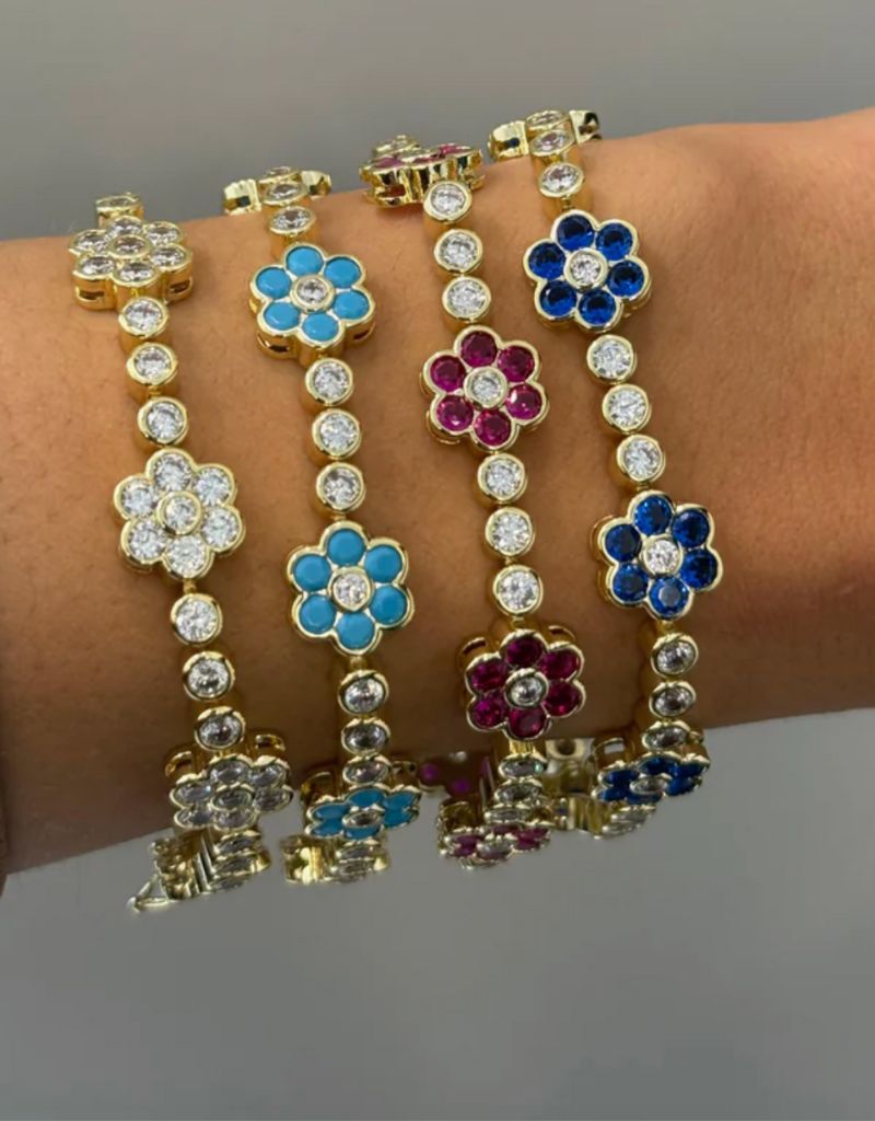 The Bloom Tennis Bracelet Gold White