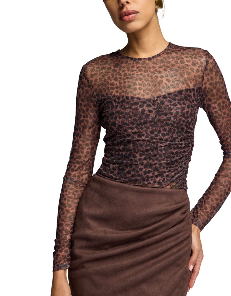 Vivi Leopard Mesh Top Muted Leo Brown Black F26