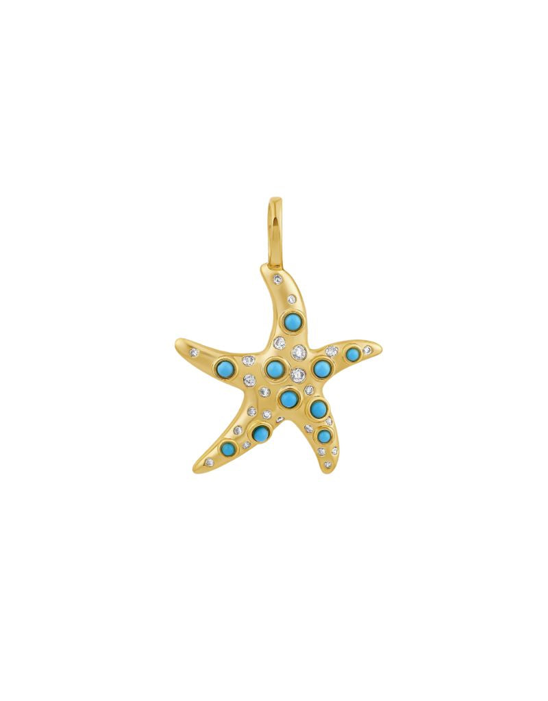 Tide Starfish Charm Gold Turquoise