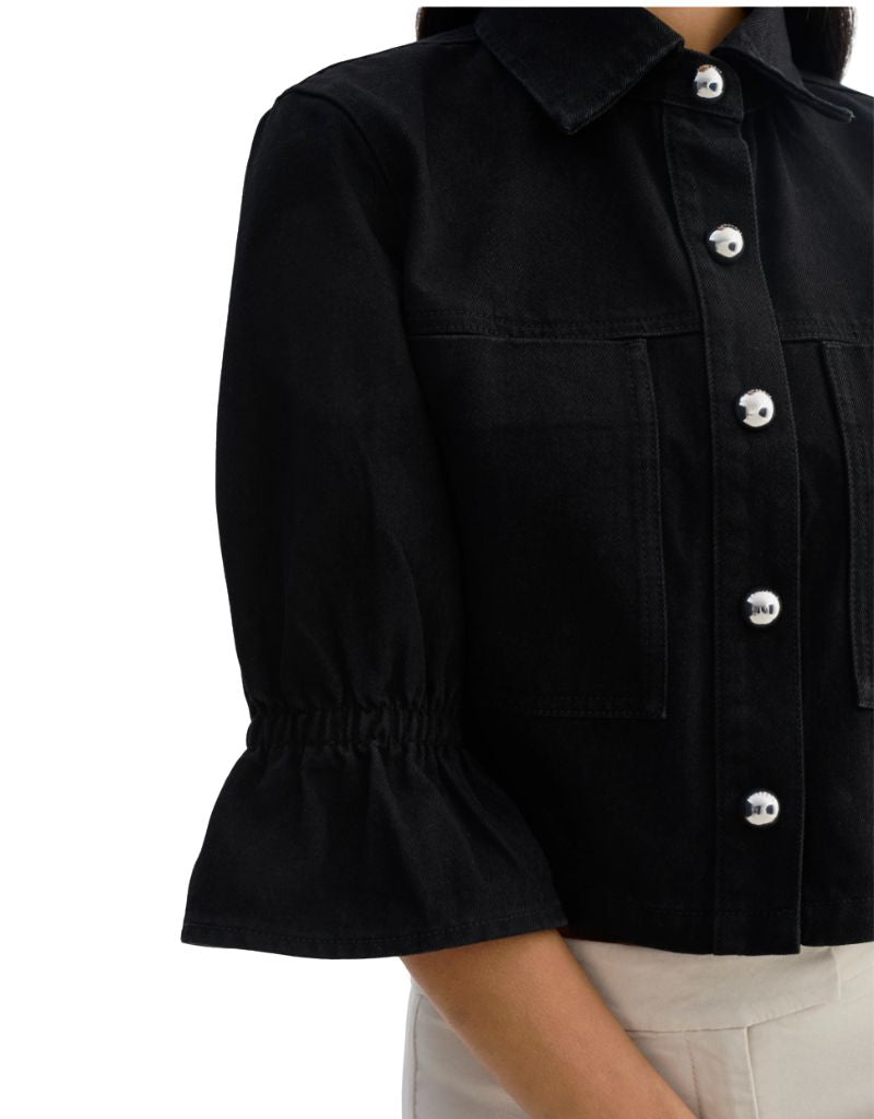Carolina D Ruffle Sleeve Denim Jacket Black