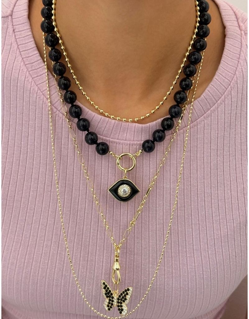 Jumbo Stone Evil Eye Charm Gold Black