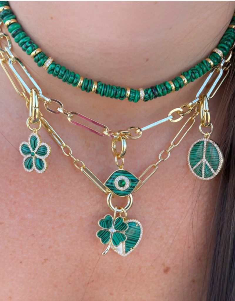 Stone Evil Eye Charm Gold Green