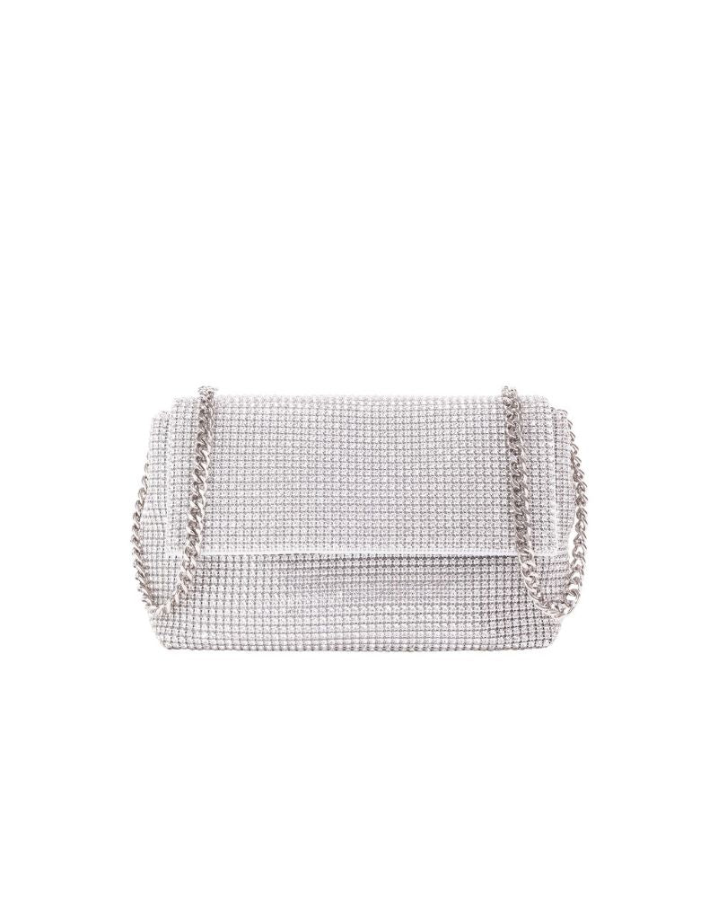 Rhinestone Flap Bag with Chain Strap SRB-E3996 Silver