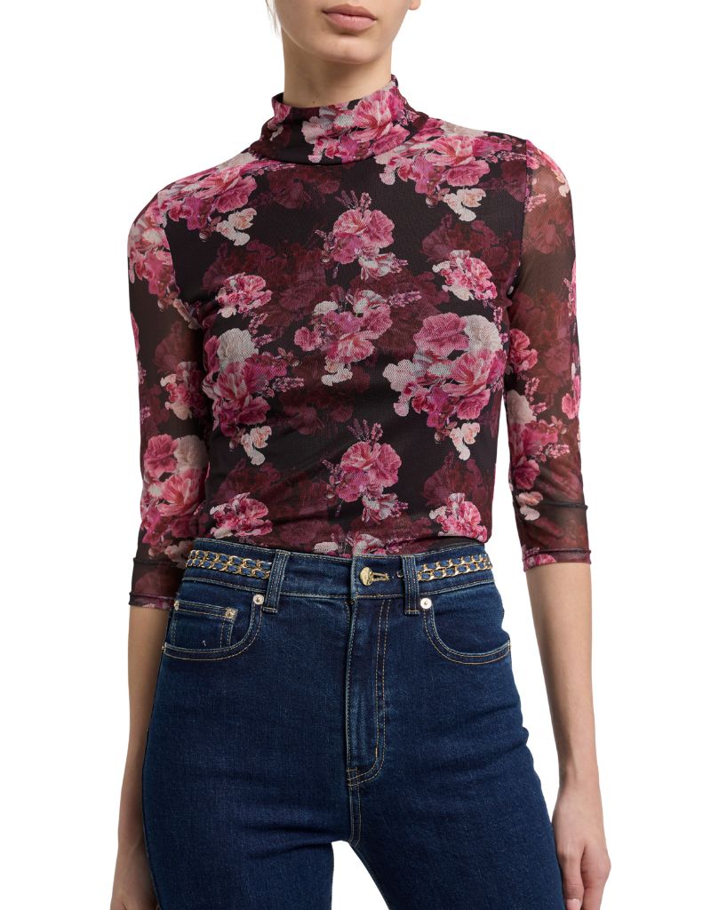 Milo Floral Mesh Bodysuit Burgundy Fluer Multi