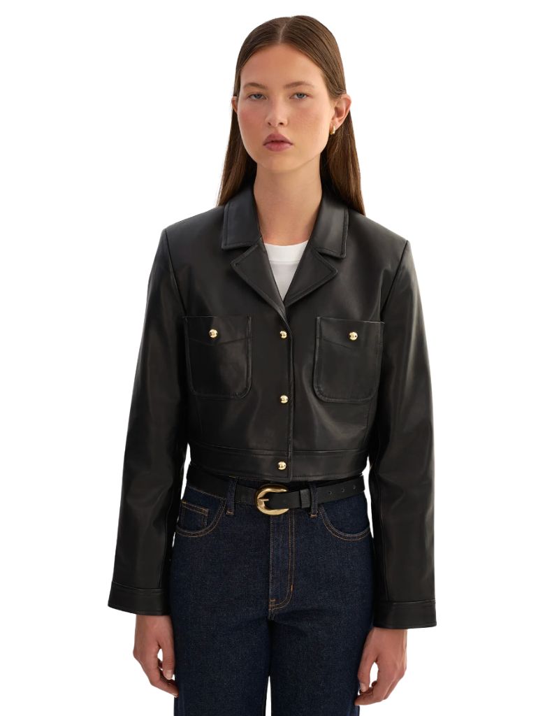 Lorena Cropped Leather Jacket Black